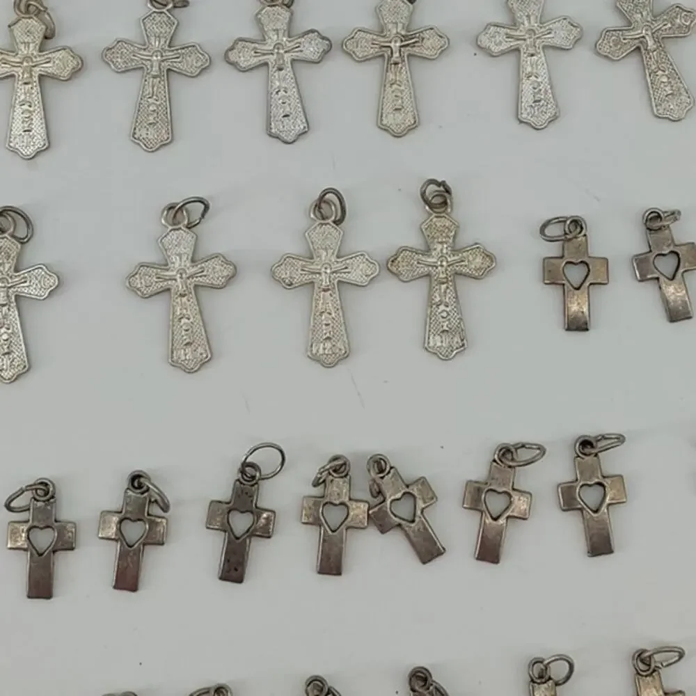78 Pendants Olive Wood Beads Cross Mixed Silver Tone Jesus